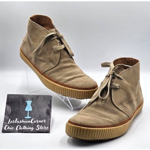 Frye Men\'s Ash Waxed Suede Lace-Up Emory Chukka Boots Size 10 3034